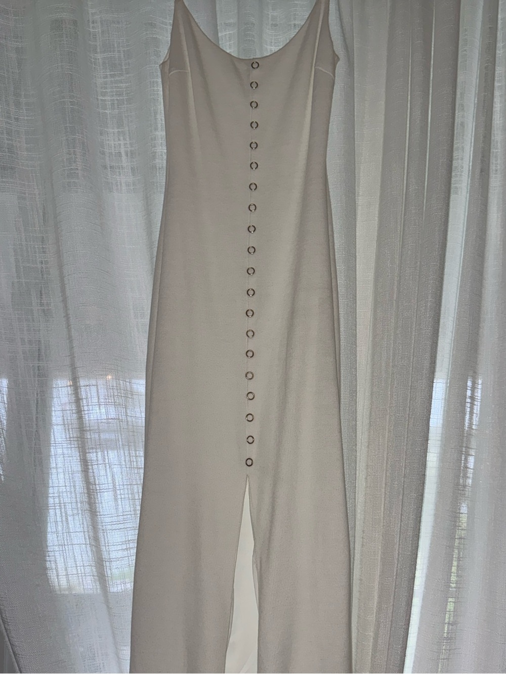 Meshki Cream Button-Front Midi Slip Dress